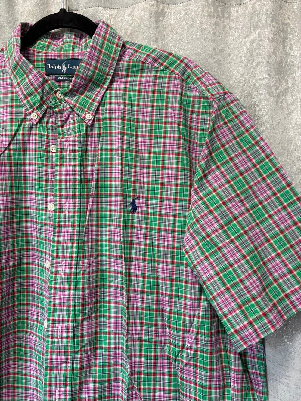 Ralph Lauren Green, Pink & White Plaid Button-Down Shirt vintage 90s